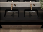 Plan vasque suspendu, double lavabos intégrés au angle arrondi L. 120 à 200 cm x 40 à 60 cm, résine minérale ACRYSTONE®  Finition lisse mate, Livraison Offerte et Rapide.